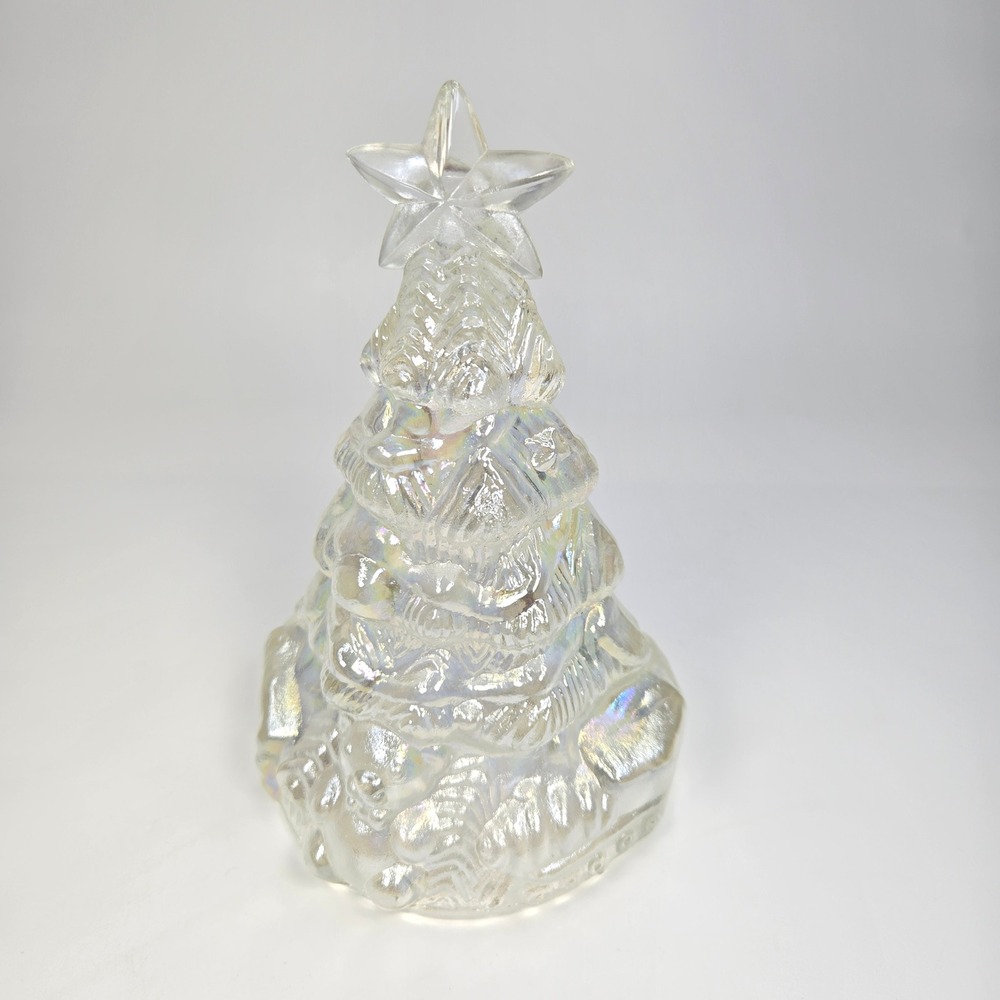 Vintage Clear Iridescent Carnival Glass Christmas Tree Star Topper Holiday Decor